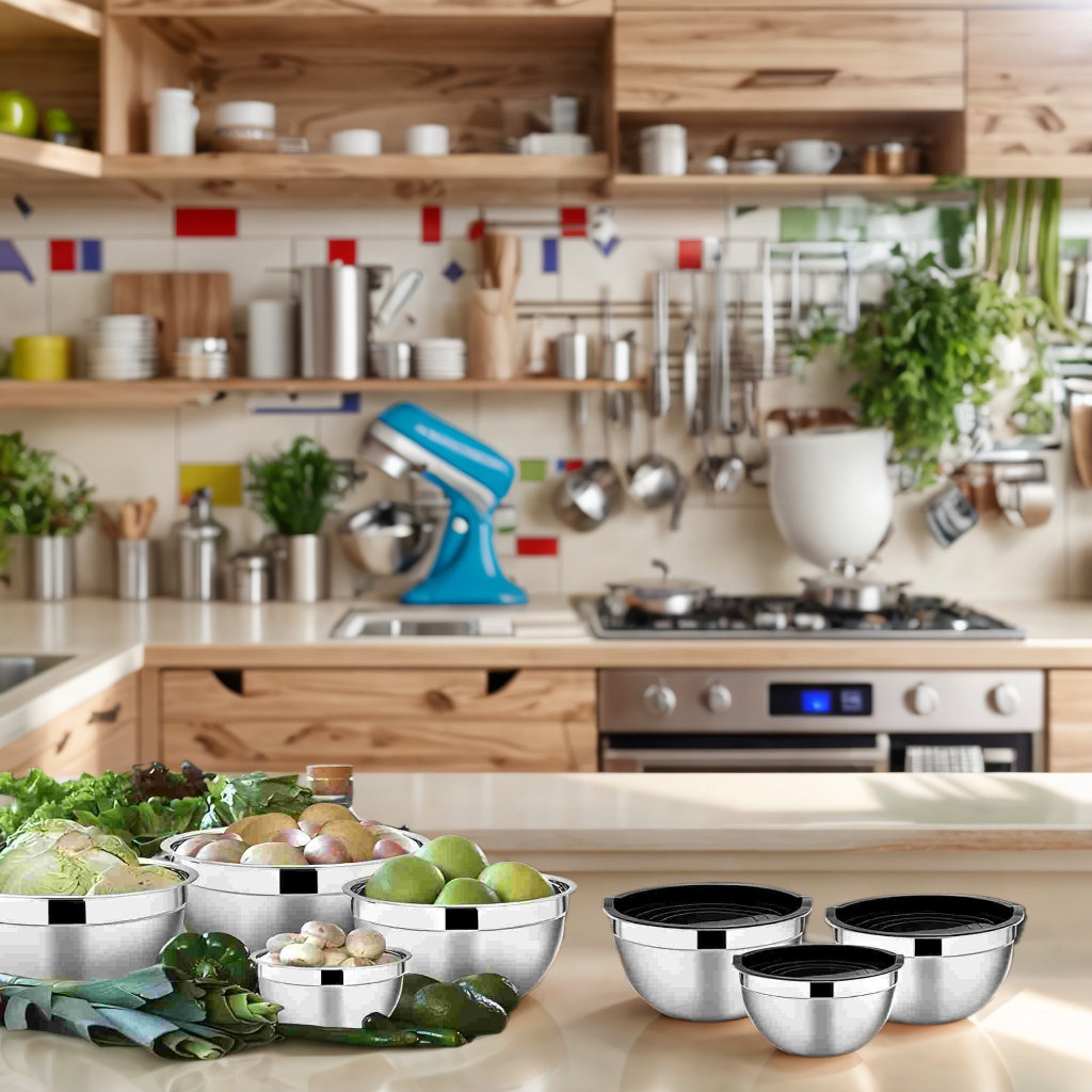 52-Piece Stainless Steel Cooking Utensil Set with 7-Piece Mixing Bowls with Lids Set & Salt and Pepper Grinder Set